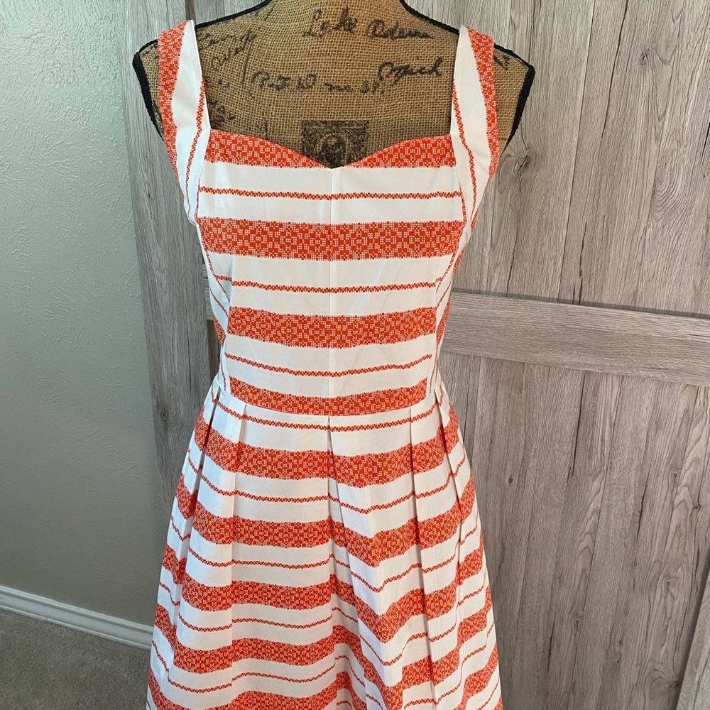 Orange Striped A-line Sweetheart Dress